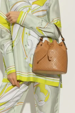 Tory Burch BRĄZOWY Torba na ramię `T-Monogram` typu `bucket`