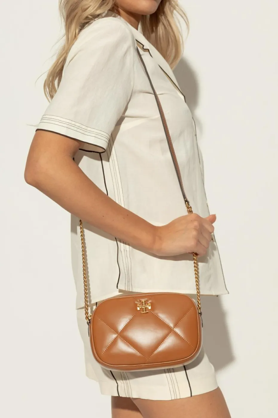 Tory Burch BRĄZOWY Torba na ramię `Kira Diamond`
