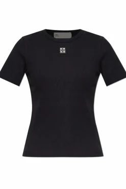 Tory Burch CZARNY Prążkowany top z naszywką z logo