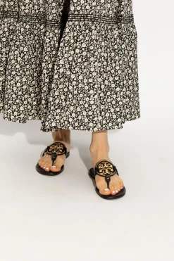 Tory Burch CZARNY Skórzane klapki z logo ‘Miller’