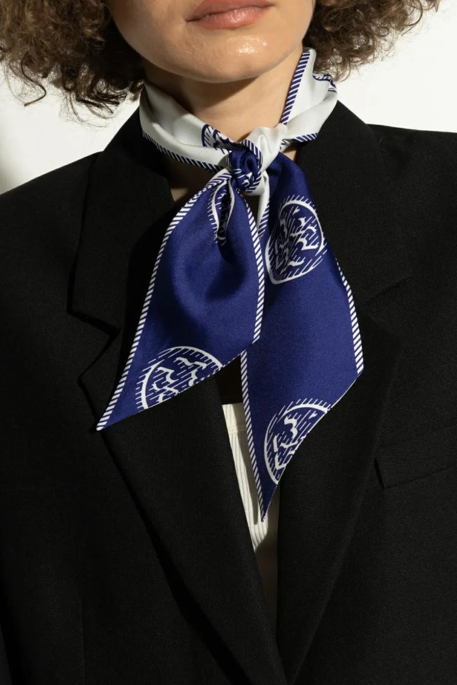 Tory Burch GRANATOWY Jedwabna apaszka z logo