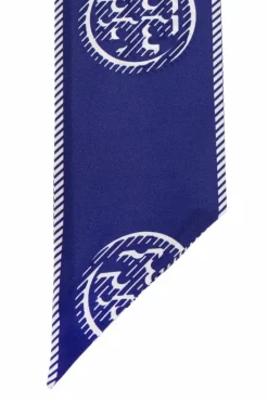Tory Burch GRANATOWY Jedwabna apaszka z logo