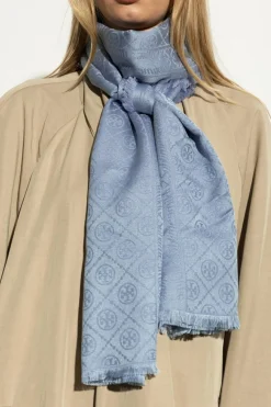 Tory Burch NIEBIESKI Szal z monogramem