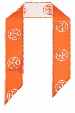 Tory Burch POMARAŃCZOWY Jedwabna apaszka z logo