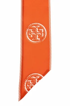Tory Burch POMARAŃCZOWY Jedwabna apaszka z logo