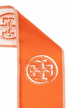 Tory Burch POMARAŃCZOWY Jedwabna apaszka z logo