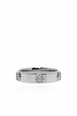 Tory Burch SREBRNY Pierścień z wytłoczonym logo