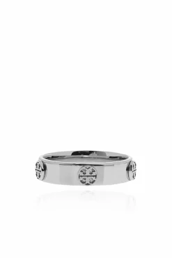 Tory Burch SREBRNY Pierścień z wytłoczonym logo