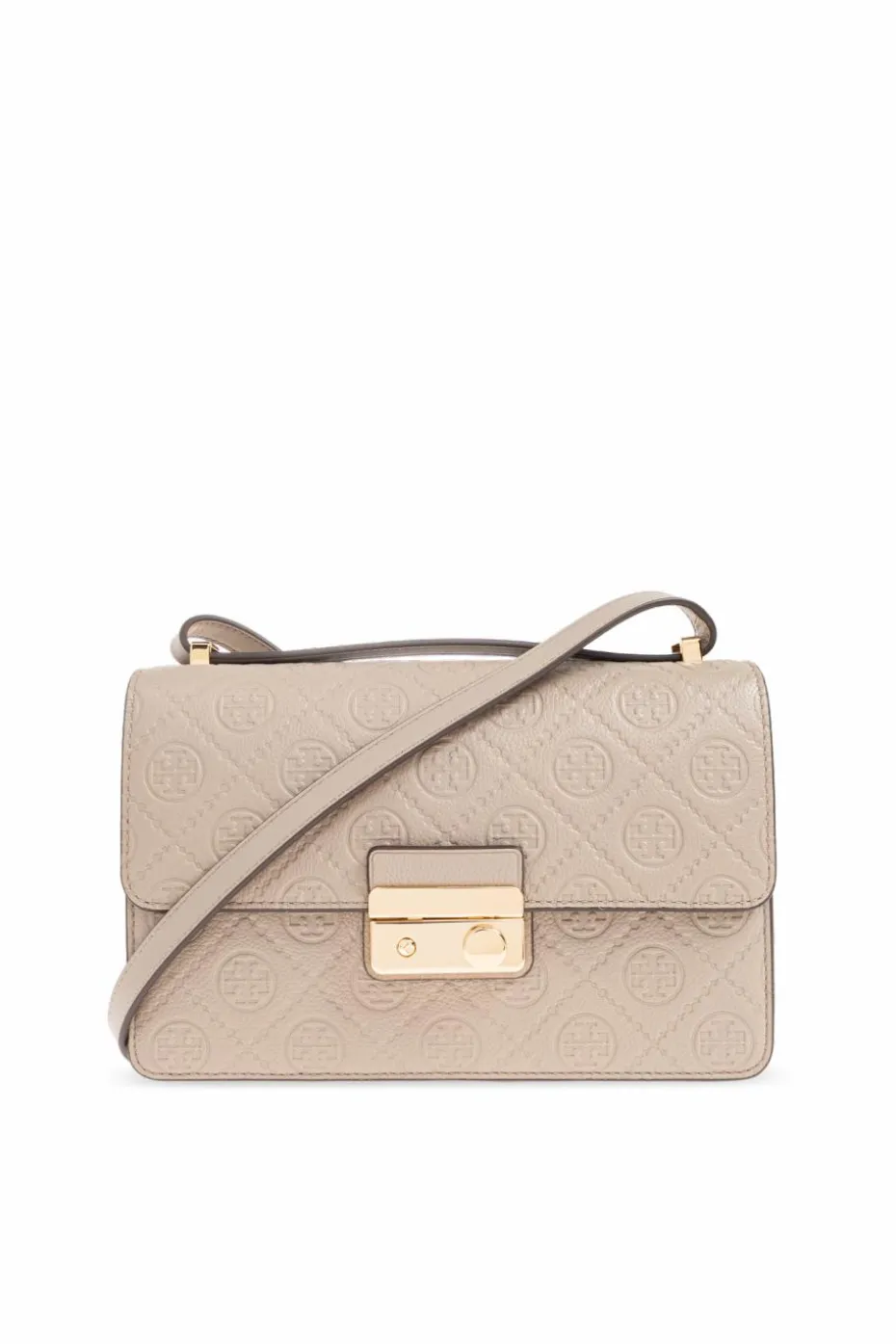 Tory Burch SZARY Torba na ramię `T Monogram Pebble`