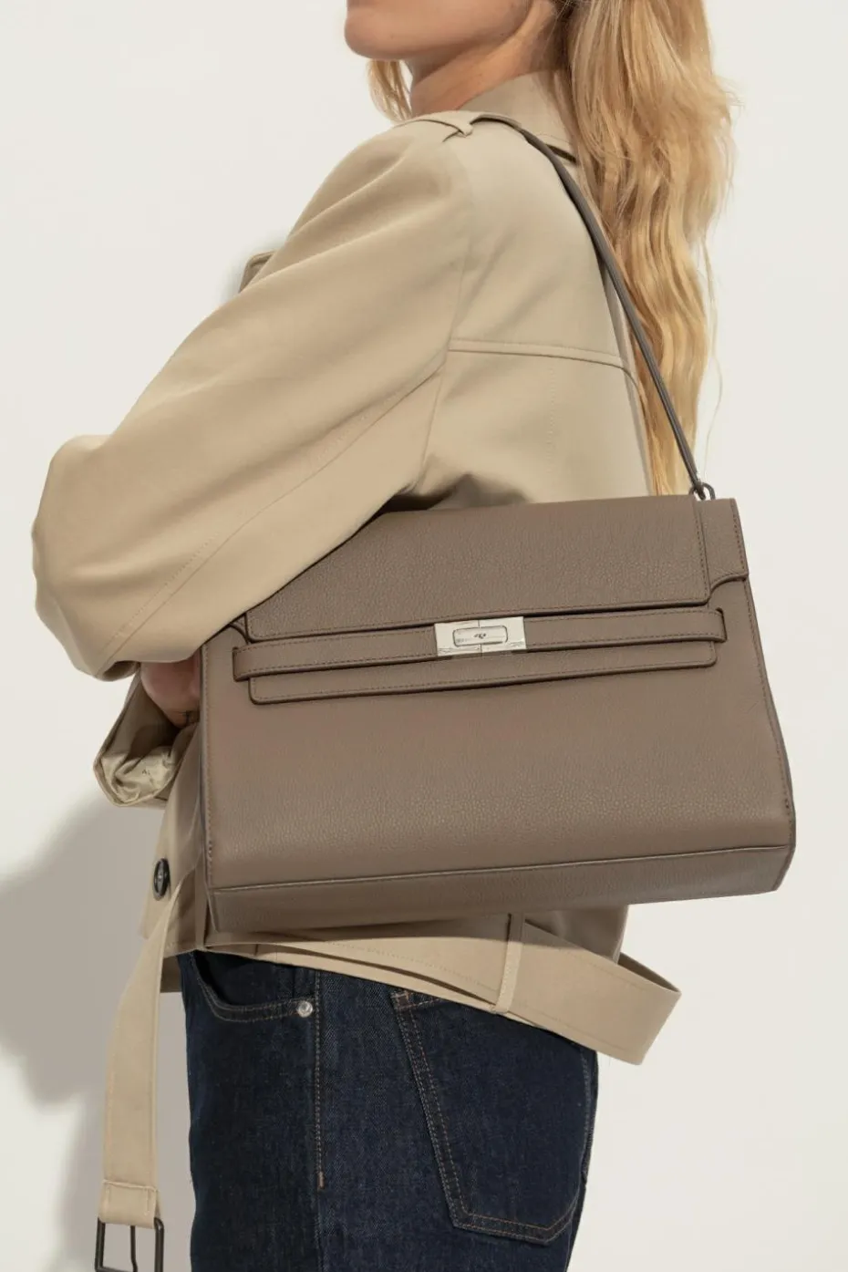 Tory Burch SZARY Torba na ramię `Lee Radziwill Large`