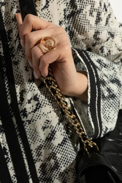 Tory Burch ZŁOTY Pierścień z kryształami