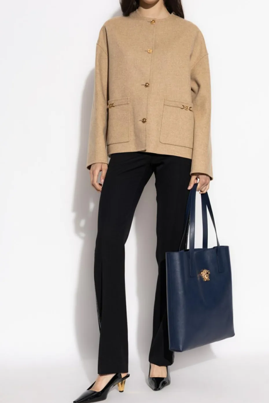 Versace beżowy Wełniana kurtka