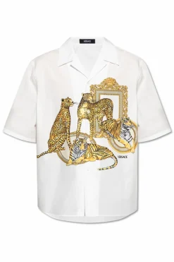 Versace BIAŁY Bawełniana koszula z nadrukiem