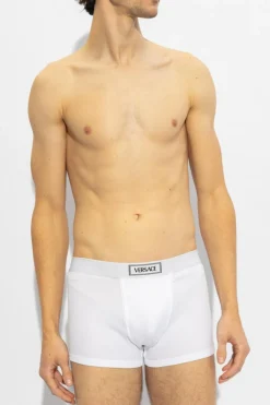 Versace BIAŁY Prążkowane bokserki z logo
