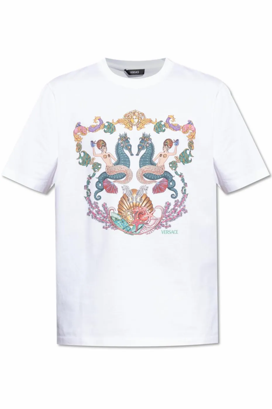 Versace BIAŁY T-shirt z kolorowym nadrukiem