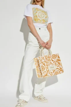 Versace BIAŁY T-shirt z kolorowym nadrukiem