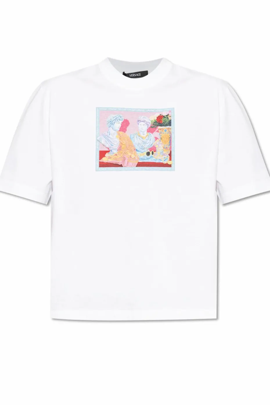 Versace BIAŁY T-shirt z kolorowym nadrukiem
