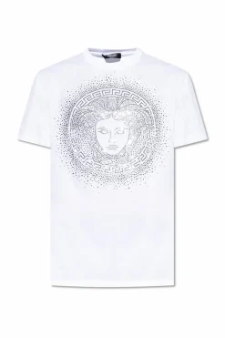 Versace BIAŁY T-shirt z połyskującymi aplikacjami