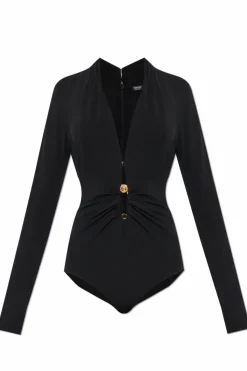 Versace CZARNY Body z dekoracyjna agrafką