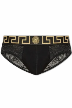Versace CZARNY Figi z koronkowym tyłem