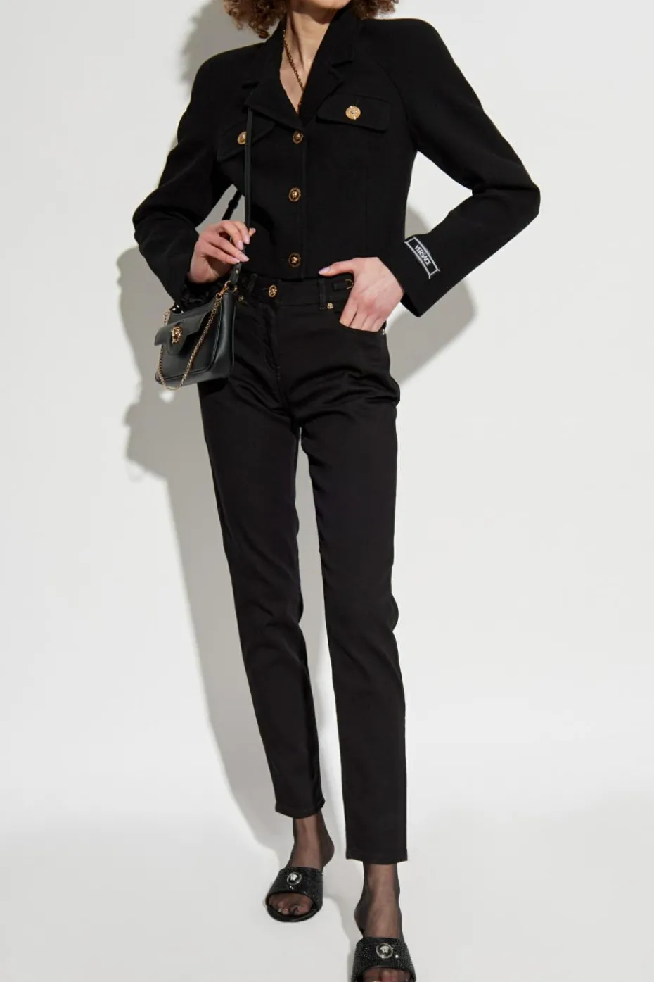Versace CZARNY Jeansy ze zwężanymi nogawkami