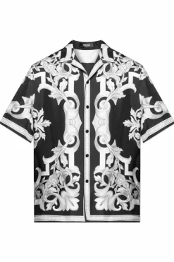 Versace CZARNY Jedwabna koszula z krótkimi rękawami