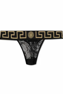 Versace CZARNY Koronkowe stringi