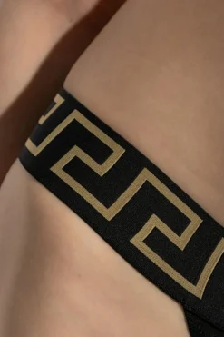 Versace CZARNY Koronkowe stringi