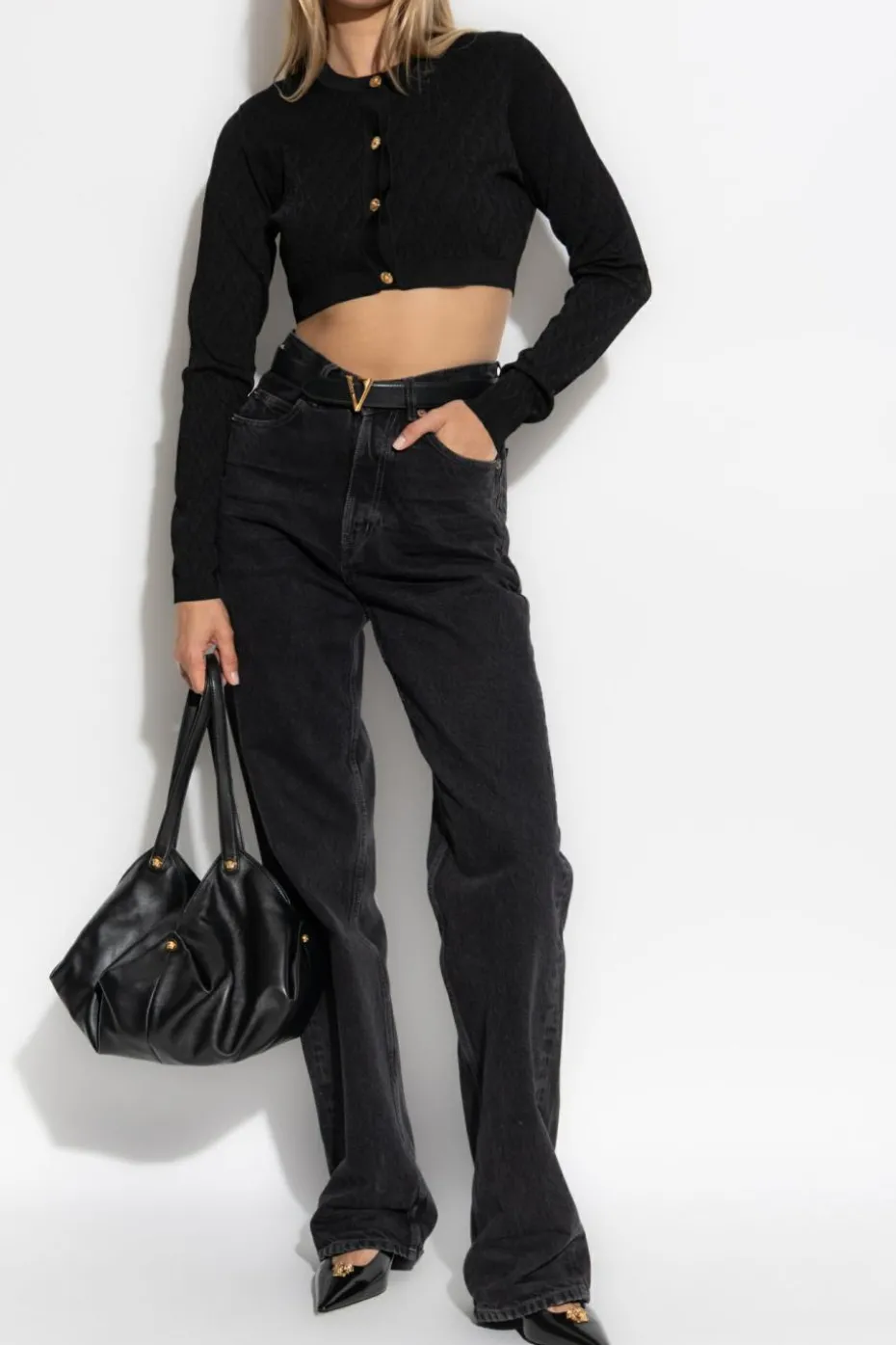 Versace CZARNY Krótki kardigan