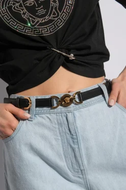 Versace CZARNY Pasek z aplikacją ‘Medusa '95’