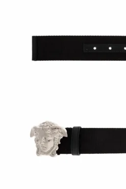 Versace CZARNY Pasek z charakterystycznym greckim wzorem