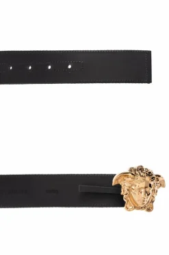 Versace CZARNY Pasek z charakterystycznym greckim wzorem
