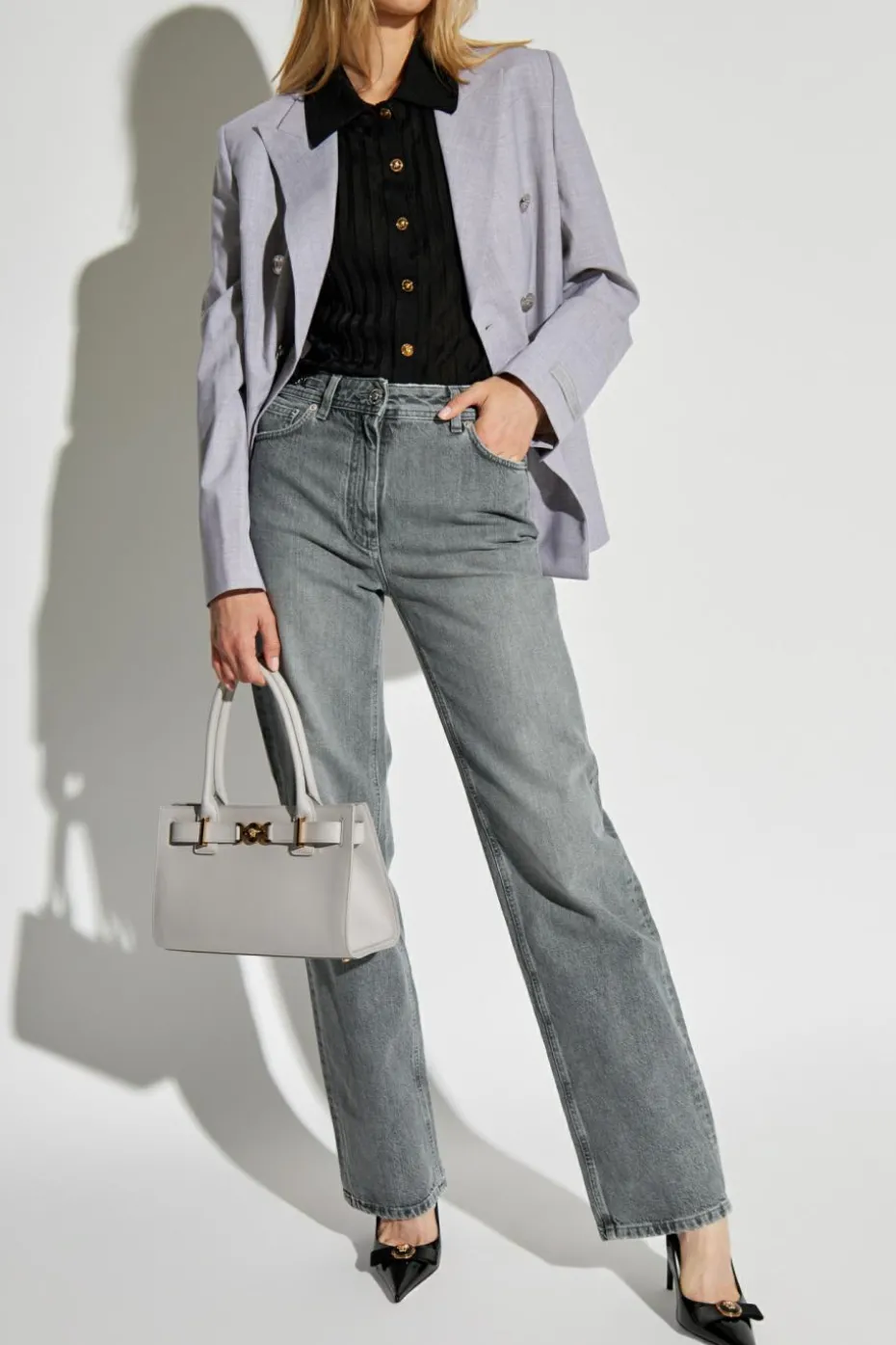 Versace CZARNY Prążkowany top