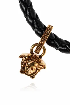 Versace CZARNY Skórzana bransoleta