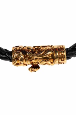 Versace CZARNY Skórzana bransoleta