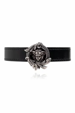 Versace CZARNY Skórzana bransoleta
