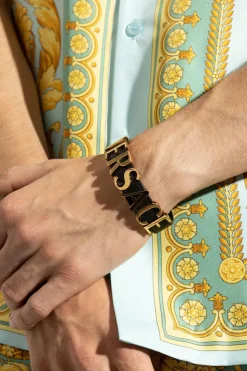 Versace CZARNY Skórzana bransoleta