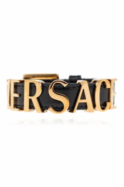 Versace CZARNY Skórzana bransoleta z logo