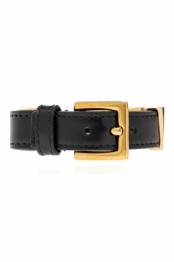 Versace CZARNY Skórzana bransoleta z logo