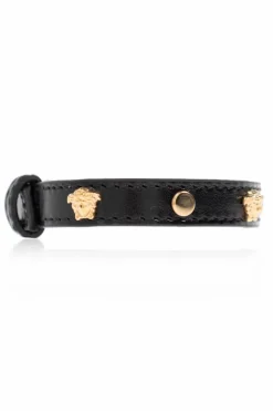 Versace CZARNY Skórzana bransoleta