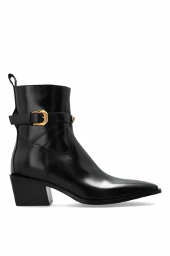 Versace CZARNY Skórzane botki na obcasie