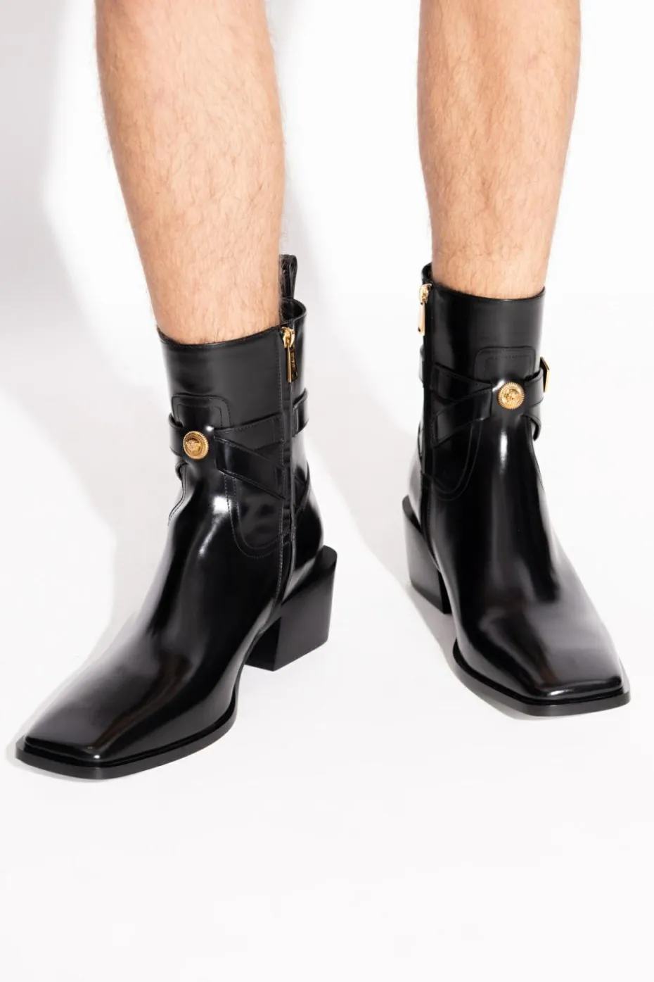 Versace CZARNY Skórzane botki na obcasie
