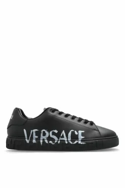 Versace CZARNY Skórzane buty sportowe z logo