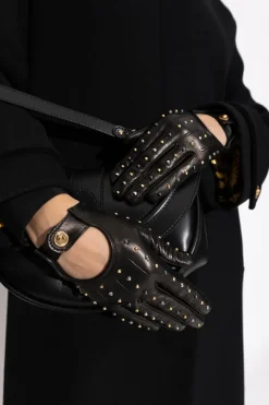 Versace CZARNY Skórzane rękawice z ćwiekami