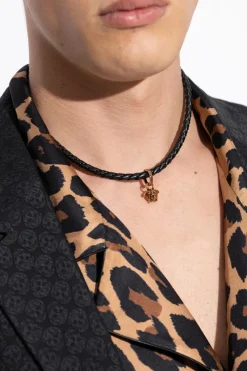 Versace CZARNY Skórzany naszyjnik