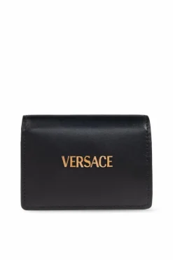 Versace CZARNY Skórzany portfel z logo