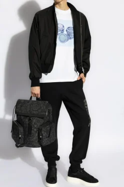 Versace CZARNY Spodnie dresowe z nadrukowanym logo