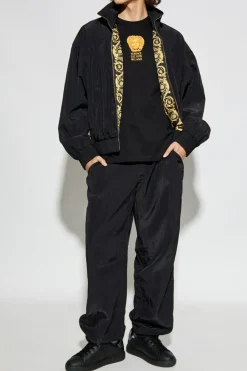 Versace CZARNY Spodnie z wszytym zamkiem w nogawkach