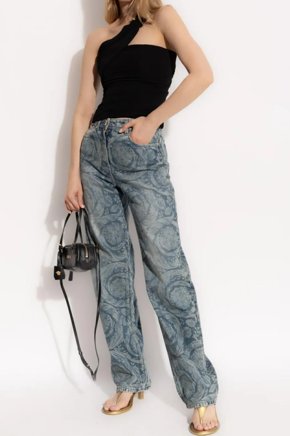 Versace CZARNY Top z odkrytym ramieniem