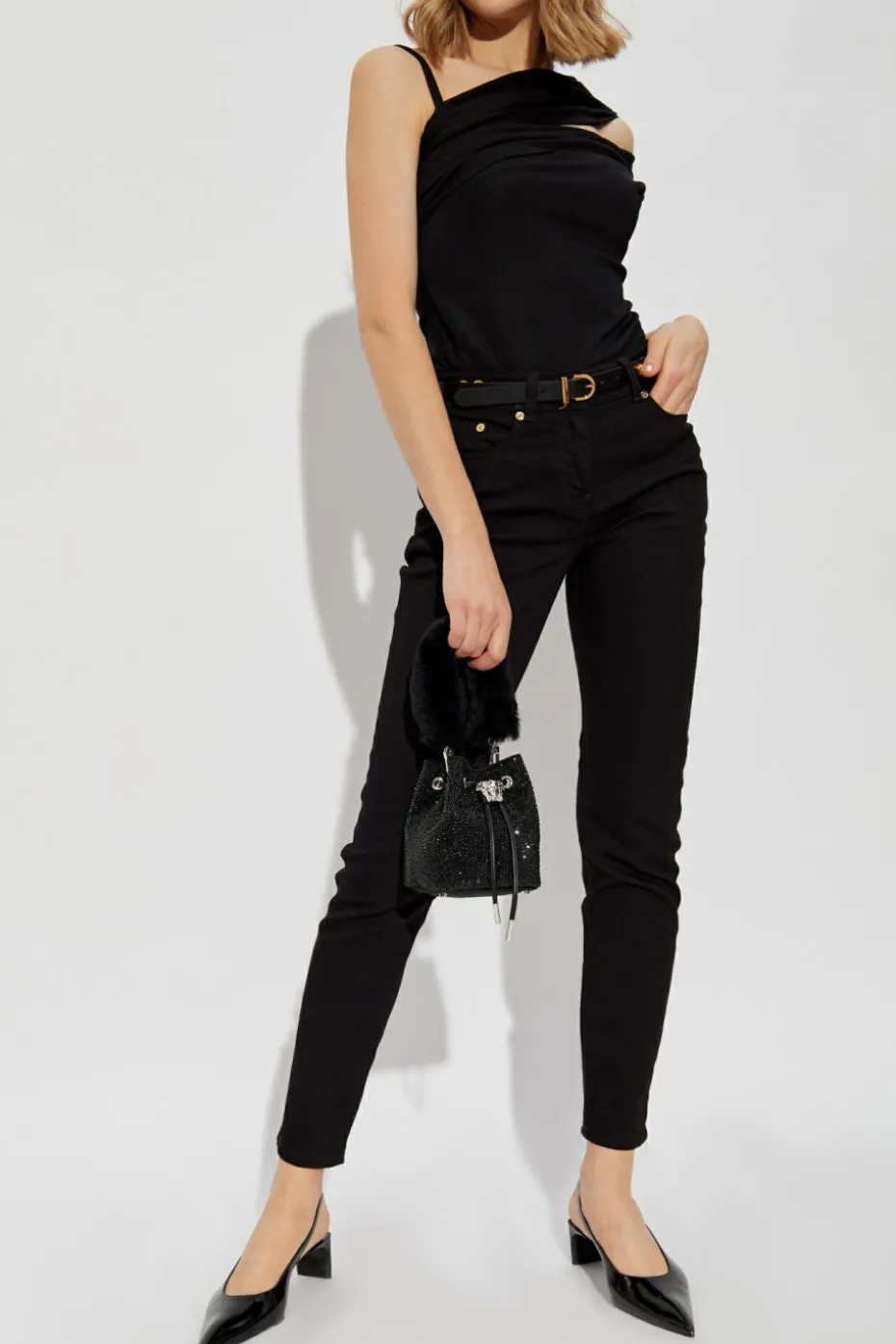 Versace CZARNY Top z odkrytym ramieniem